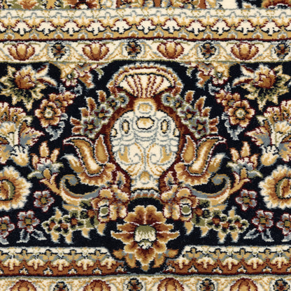 Masterpiece Medallion Navy/ Multi Oriental Cut Pile Rug