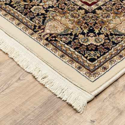 Masterpiece Medallion Ivory/ Multi Oriental Cut Pile Rug