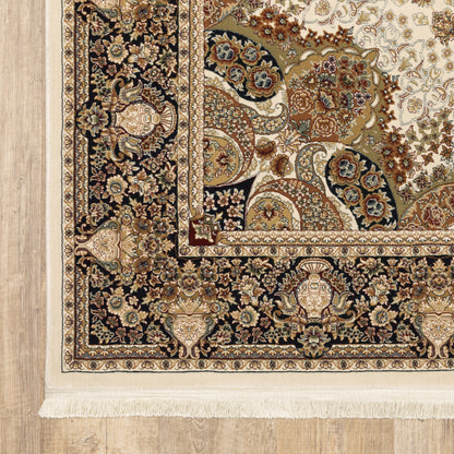 Masterpiece Medallion Ivory/ Multi Oriental Cut Pile Rug