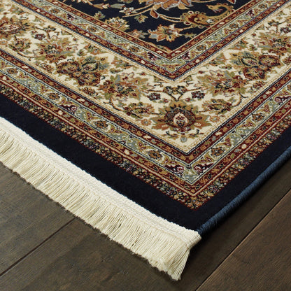 Masterpiece Medallion Navy/ Ivory Oriental Cut Pile Rug