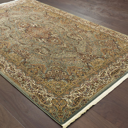 Masterpiece Medallion Blue/ Gold Oriental Cut Pile Rug