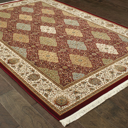 Masterpiece Geometric Red/ Multi Oriental Cut Pile Rug