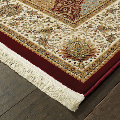Masterpiece Geometric Red/ Multi Oriental Cut Pile Rug