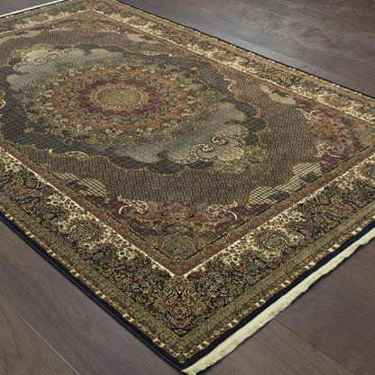 Masterpiece Medallion Blue/ Red Oriental Cut Pile Rug