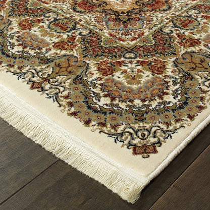 Masterpiece Medallion Ivory/ Multi Oriental Cut Pile Rug