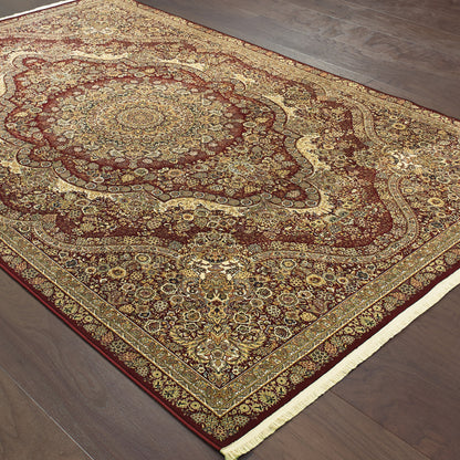 Masterpiece Medallion Red/ Gold Oriental Cut Pile Rug
