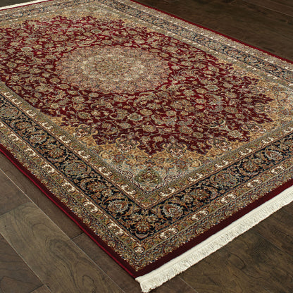 Masterpiece Medallion Red/ Multi Oriental Cut Pile Rug