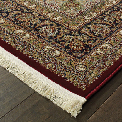 Masterpiece Medallion Red/ Multi Oriental Cut Pile Rug