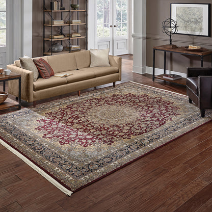 Masterpiece Medallion Red/ Multi Oriental Cut Pile Rug