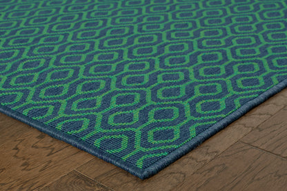 Meridian Outdoor Navy/ Green Geometric Loop Pile Rug