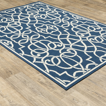 Meridian Outdoor Navy/ Ivory Geometric Loop Pile Rug