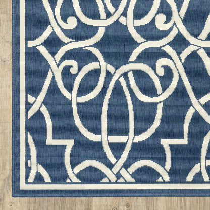 Meridian Outdoor Navy/ Ivory Geometric Loop Pile Rug