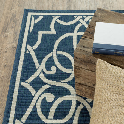 Meridian Outdoor Navy/ Ivory Geometric Loop Pile Rug