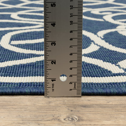 Meridian Outdoor Navy/ Ivory Geometric Loop Pile Rug