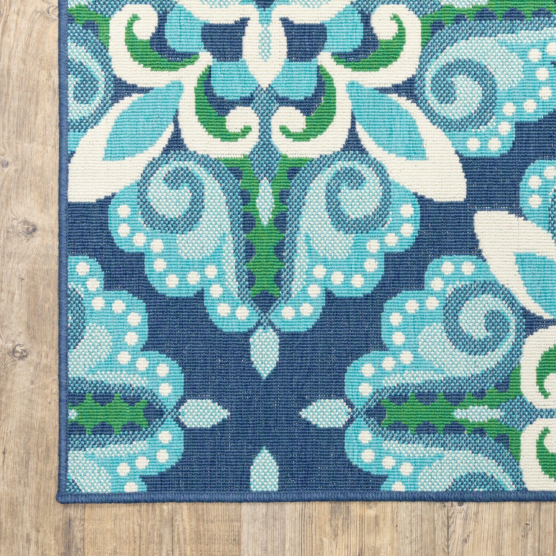 Meridian Outdoor Blue/ Green Medallion Loop Pile Rug
