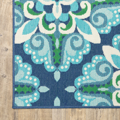 Meridian Outdoor Blue/ Green Medallion Loop Pile Rug