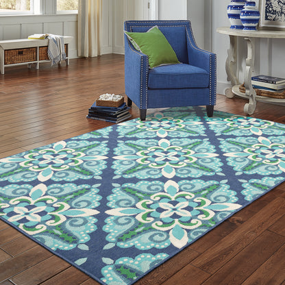 Meridian Outdoor Blue/ Green Medallion Loop Pile Rug