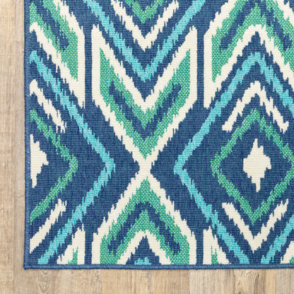 Meridian Outdoor Navy/ Green Geometric Loop Pile Rug