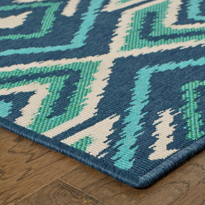 Meridian Outdoor Navy/ Green Geometric Loop Pile Rug