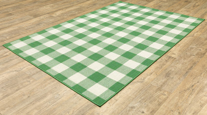 Meridian Outdoor Green/ Ivory Geometric Loop Pile Rug