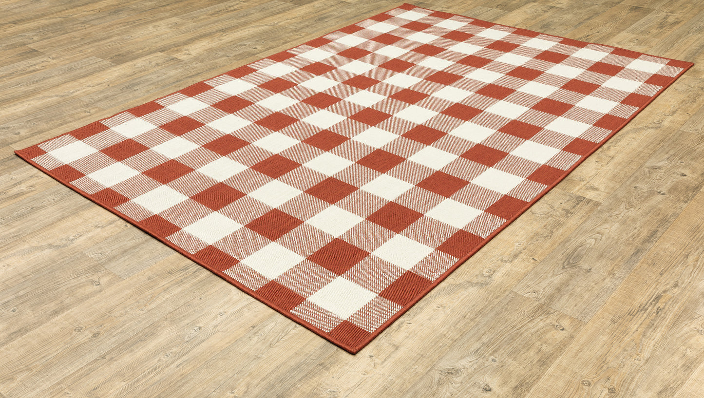 Meridian Outdoor Red/ Ivory Geometric Loop Pile Rug