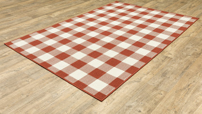 Meridian Outdoor Red/ Ivory Geometric Loop Pile Rug