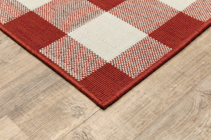 Meridian Outdoor Red/ Ivory Geometric Loop Pile Rug