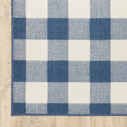 Meridian Outdoor Blue/ Ivory Geometric Loop Pile Rug