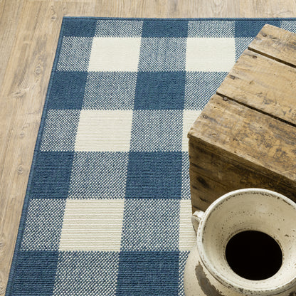 Meridian Outdoor Blue/ Ivory Geometric Loop Pile Rug