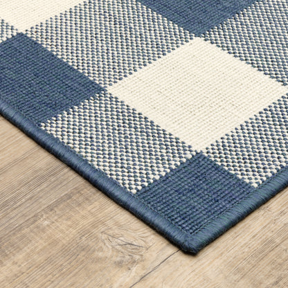 Meridian Outdoor Blue/ Ivory Geometric Loop Pile Rug
