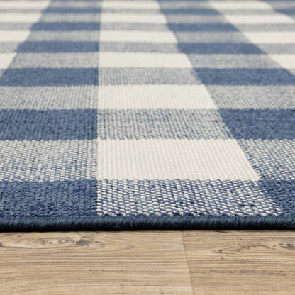 Meridian Outdoor Blue/ Ivory Geometric Loop Pile Rug