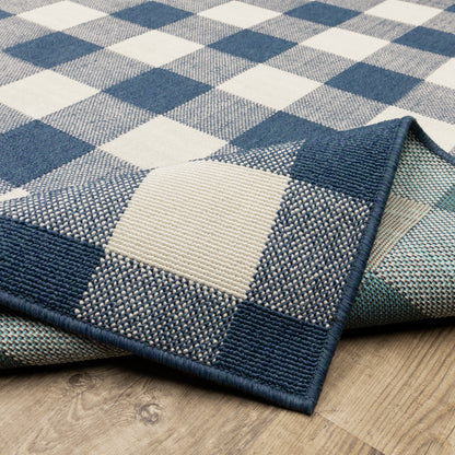 Meridian Outdoor Blue/ Ivory Geometric Loop Pile Rug