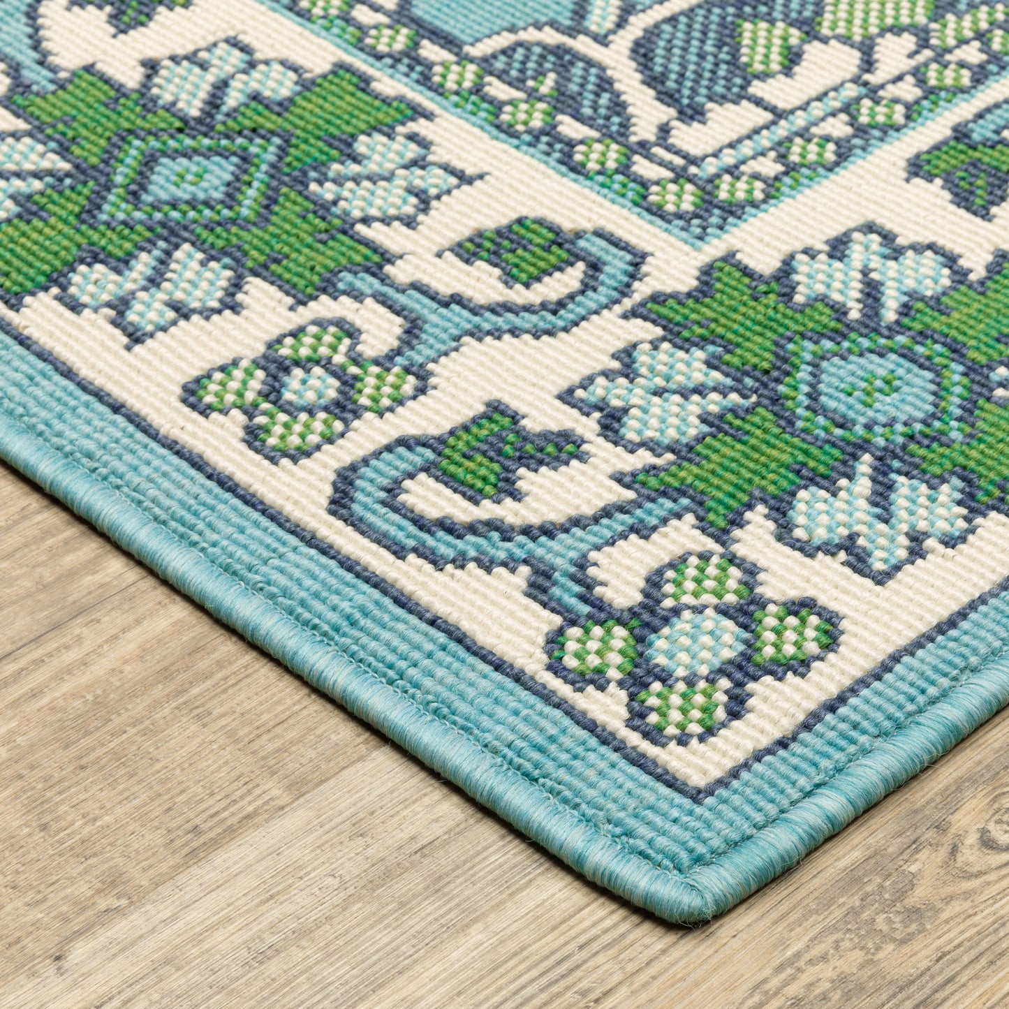 Meridian Medallion Blue/ Green Oriental Loop Pile Rug
