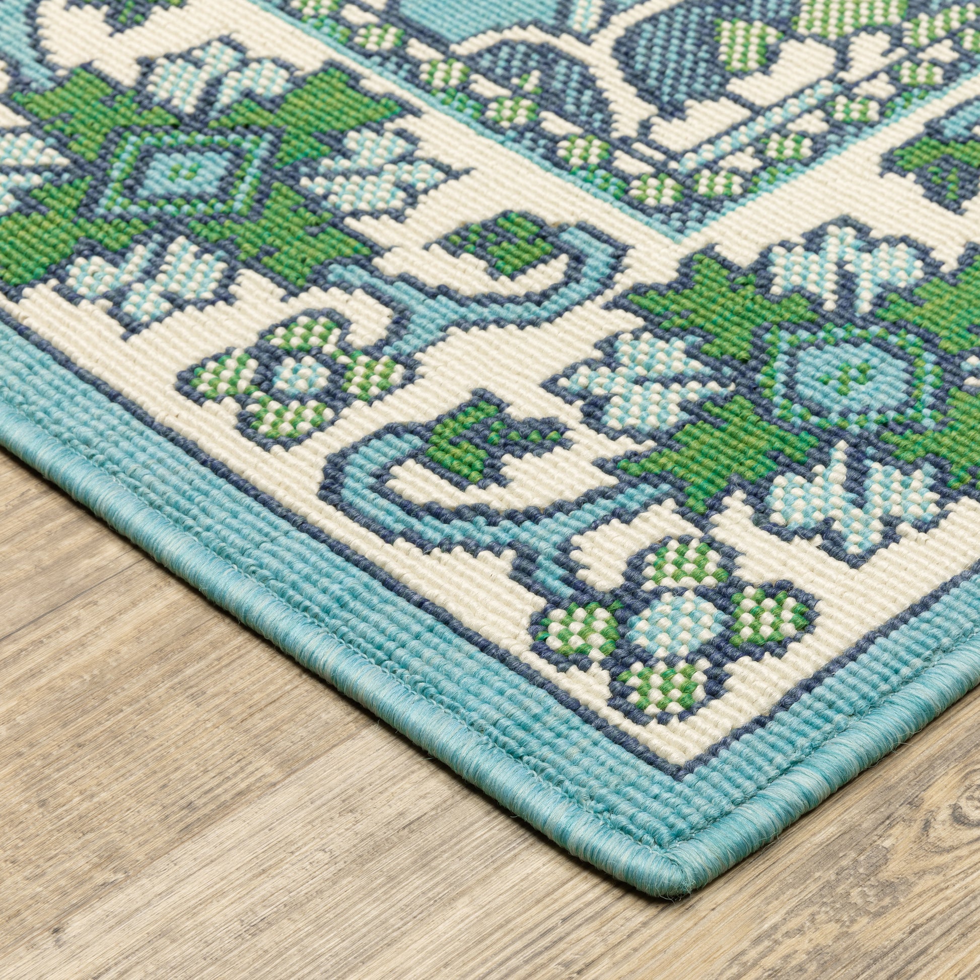 Meridian Medallion Blue/ Green Oriental Loop Pile Rug