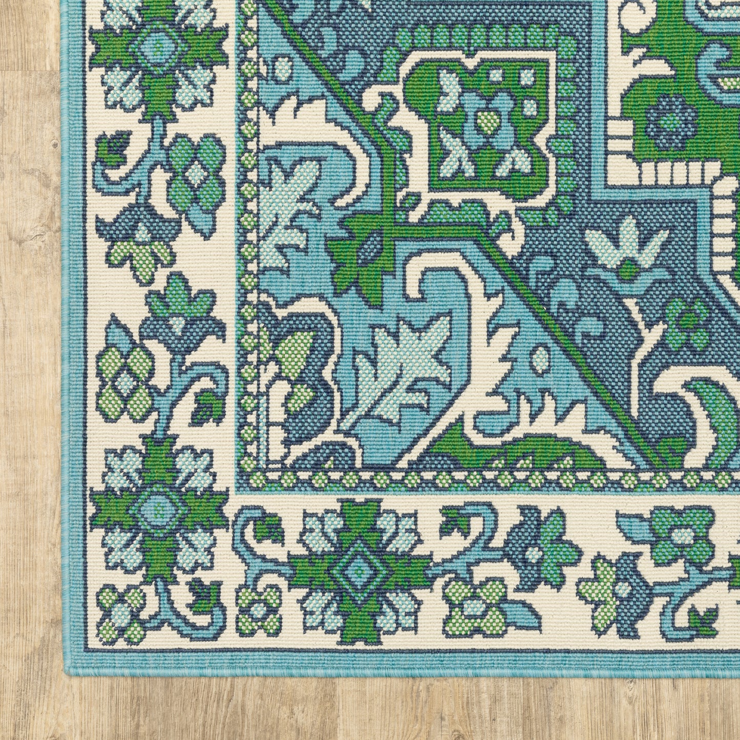Meridian Medallion Blue/ Green Oriental Loop Pile Rug