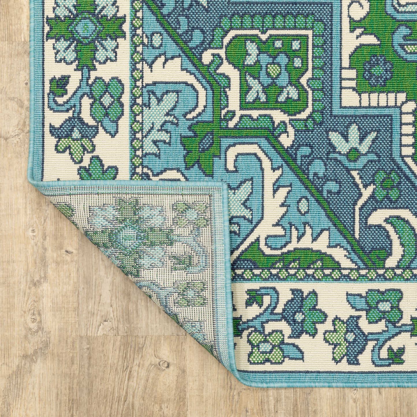 Meridian Medallion Blue/ Green Oriental Loop Pile Rug