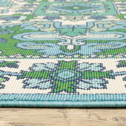 Meridian Medallion Blue/ Green Oriental Loop Pile Rug