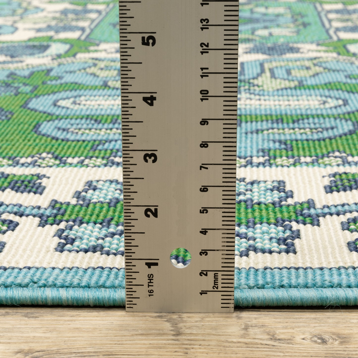 Meridian Medallion Blue/ Green Oriental Loop Pile Rug