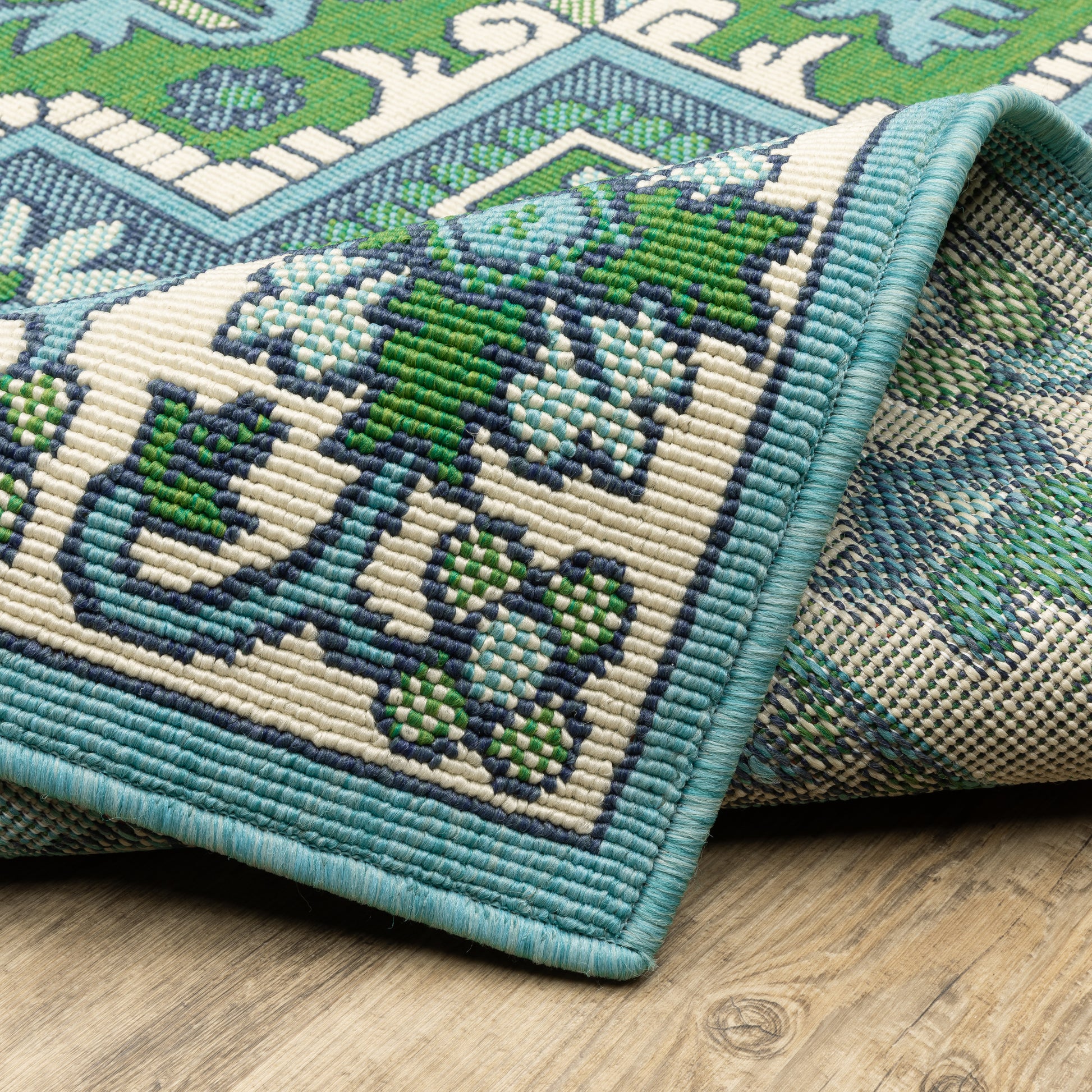 Meridian Medallion Blue/ Green Oriental Loop Pile Rug