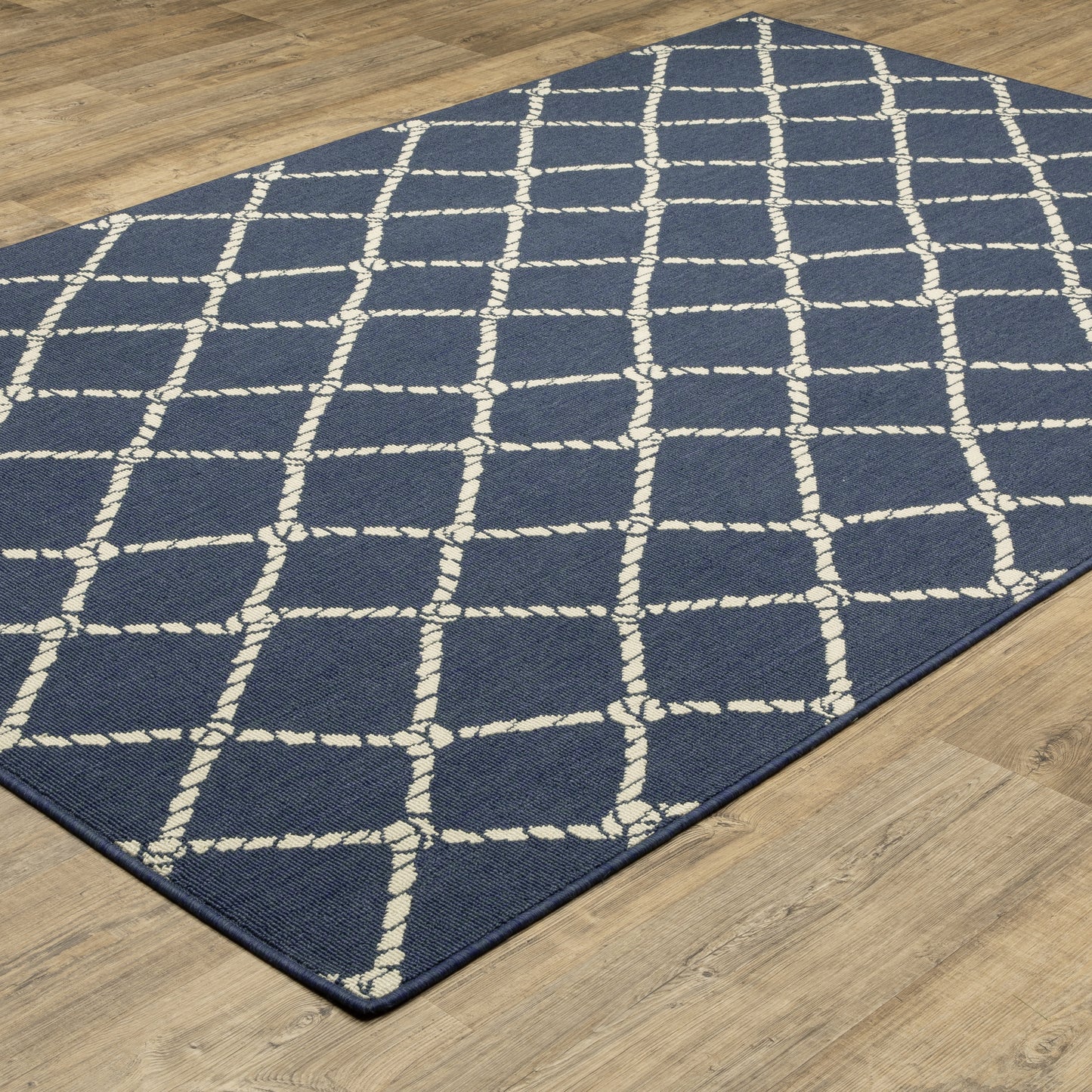 Meridian Lattice Blue/ Ivory Novelty Loop Pile Rug