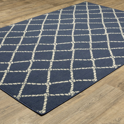 Meridian Lattice Blue/ Ivory Novelty Loop Pile Rug