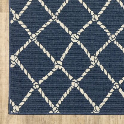 Meridian Lattice Blue/ Ivory Novelty Loop Pile Rug