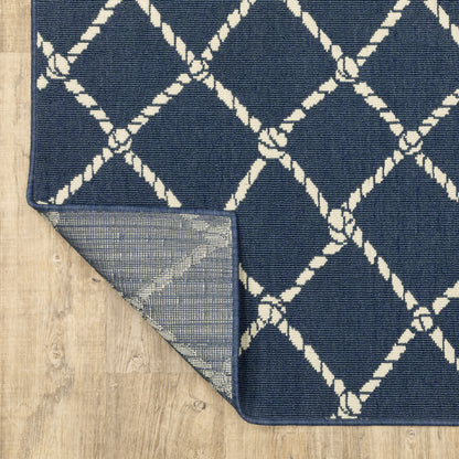 Meridian Lattice Blue/ Ivory Novelty Loop Pile Rug