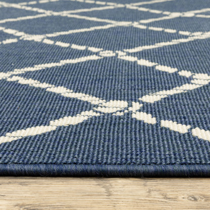 Meridian Lattice Blue/ Ivory Novelty Loop Pile Rug