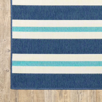 Meridian Outdoor Blue/ Ivory Stripe Loop Pile Rug