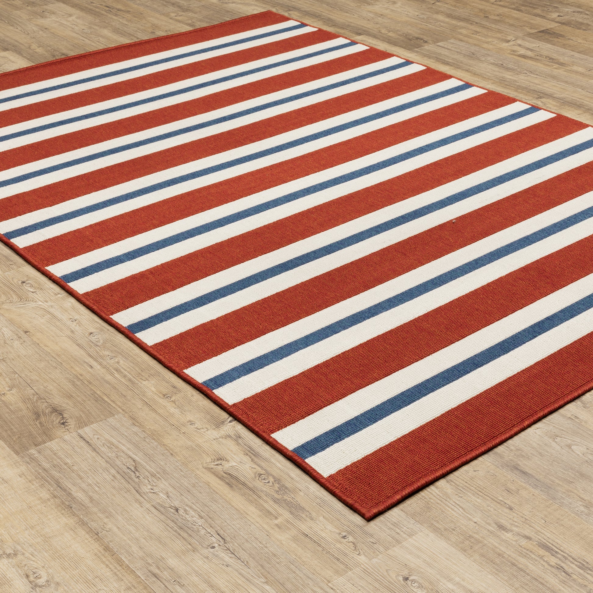 Meridian Outdoor Red/ Blue Stripe Loop Pile Rug