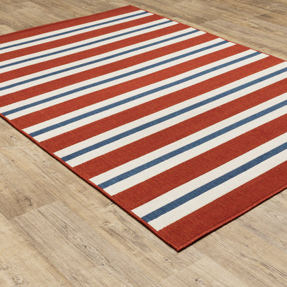 Meridian Outdoor Red/ Blue Stripe Loop Pile Rug