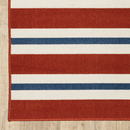 Meridian Outdoor Red/ Blue Stripe Loop Pile Rug