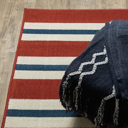 Meridian Outdoor Red/ Blue Stripe Loop Pile Rug