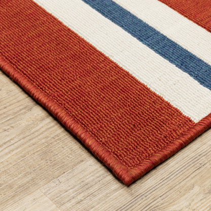 Meridian Outdoor Red/ Blue Stripe Loop Pile Rug